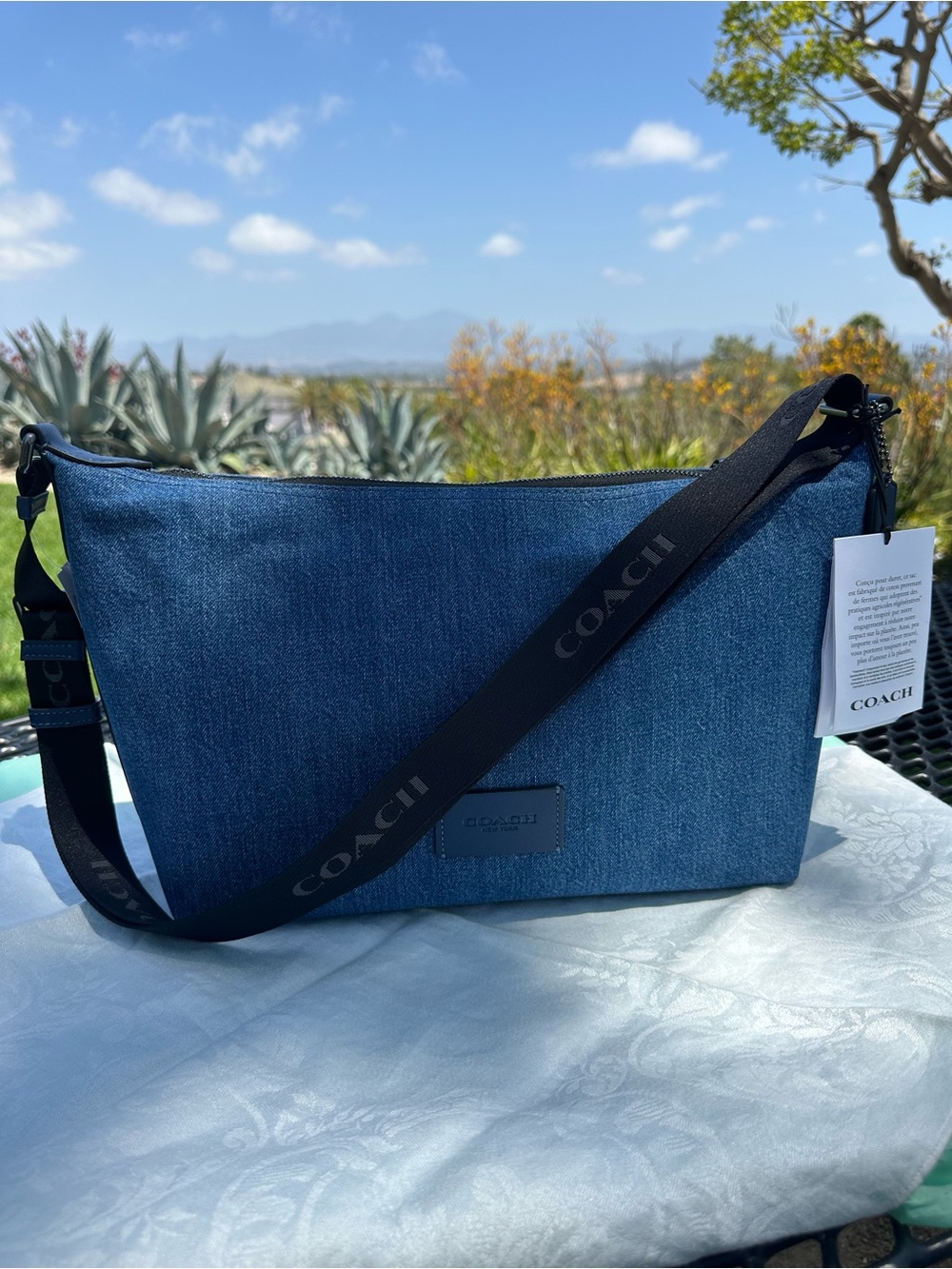 Coach Blue Denim Crossbody Bag with Black Strap